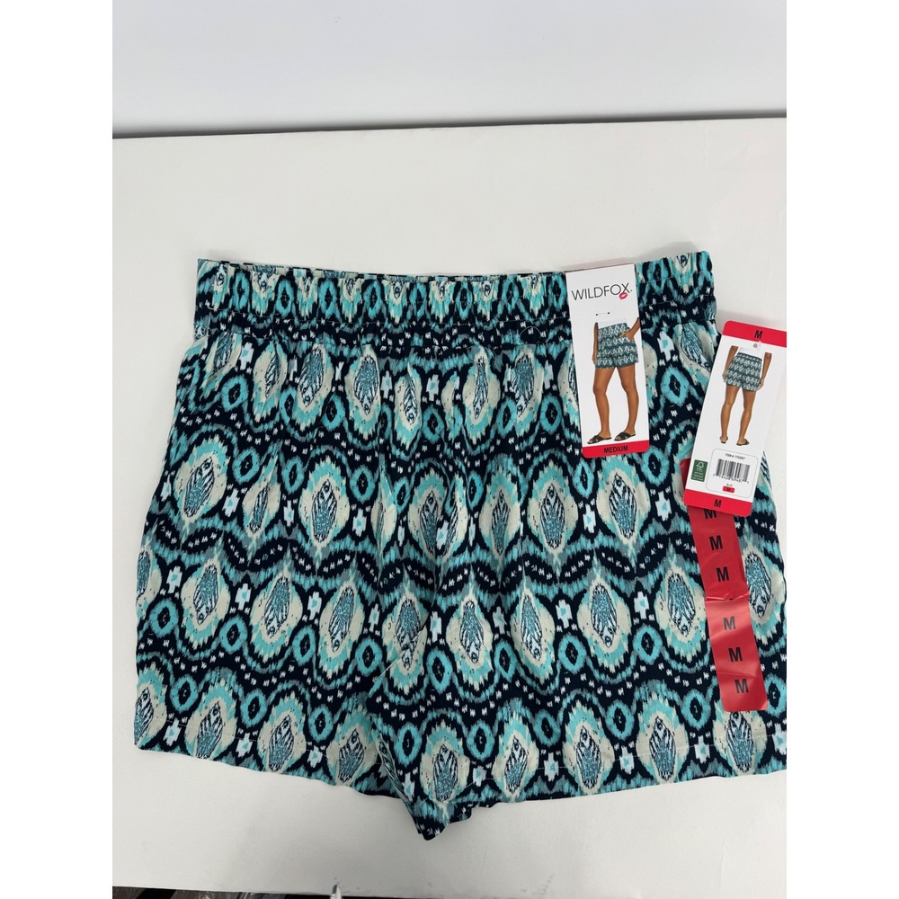 Wildfox Womens Ikat Print Elastic Waist Pull On Shorts Blue Teal Navy Size M